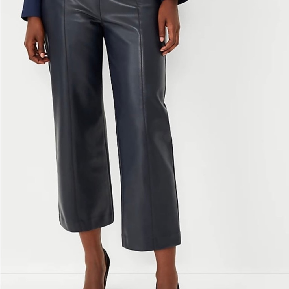 Ann Taylor Navy Blue Faux Leather Cropped Pants- Size 4
